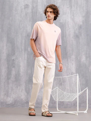 Pink Oversized Pure Cotton T-Shirt for Men – Relaxed Fit Casual Wear with Comfortable Crew Neck and Half Sleeves