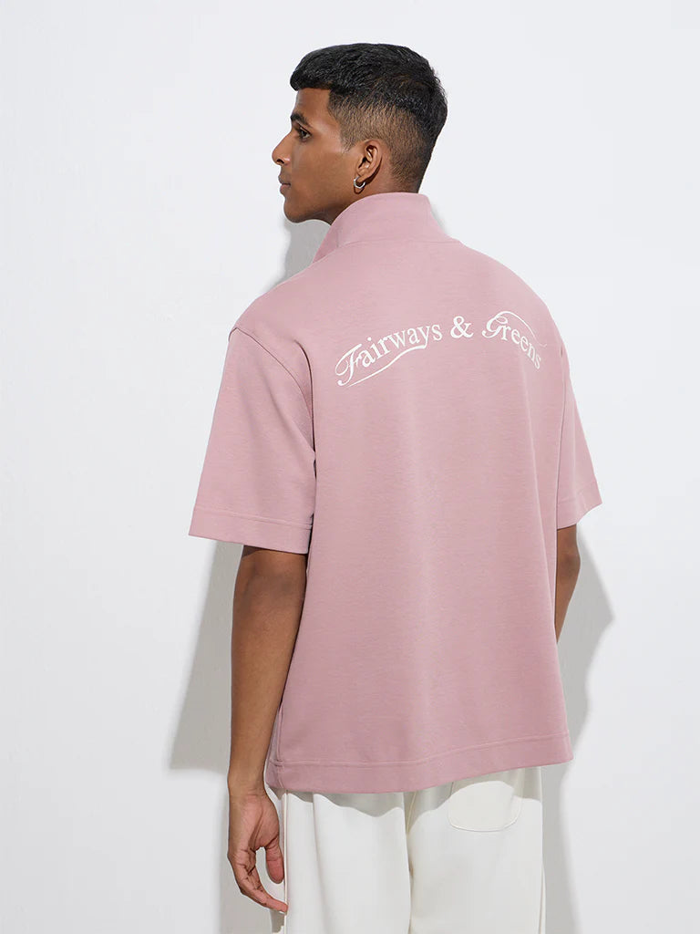Studiofit Men’s Dusty Pink Quarter-Zip Relaxed Fit T-Shirt – Trendy Half Zip Tee for Everyday Casual and Athleisure Style