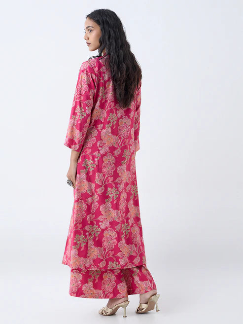 Modern Fuchsia Floral A-Line Kurti for Women for Daily and Ethnic Wear