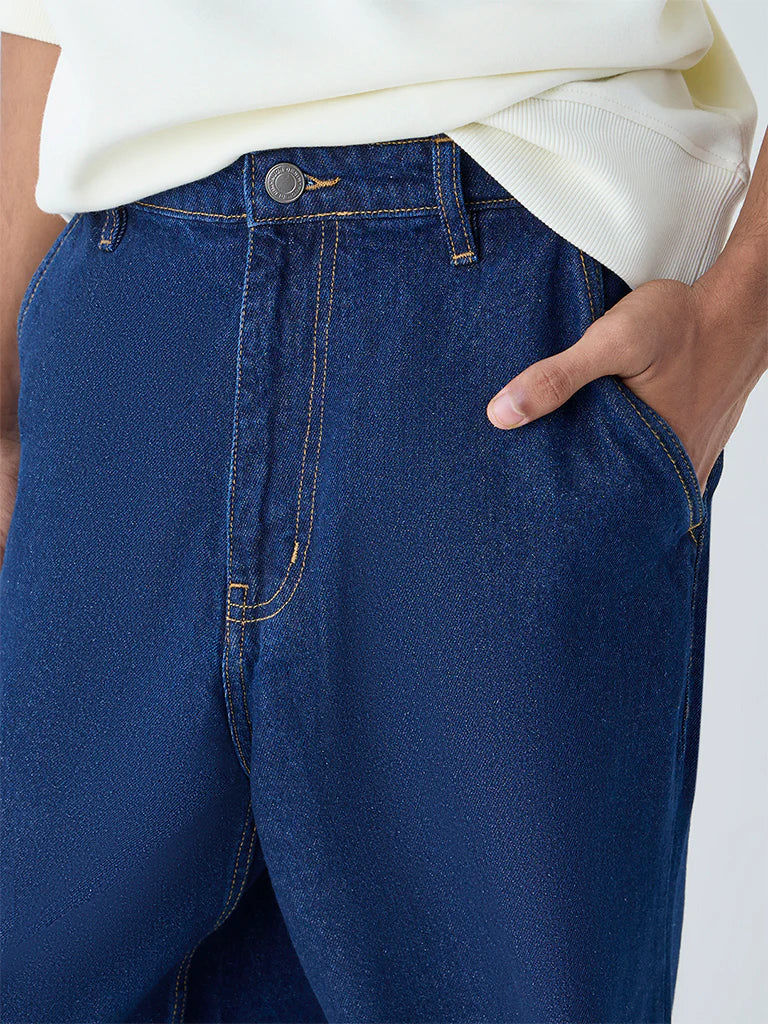 Dark Blue Loose Fit Mid Rise Jeans for Men with Comfortable and Relaxed Style