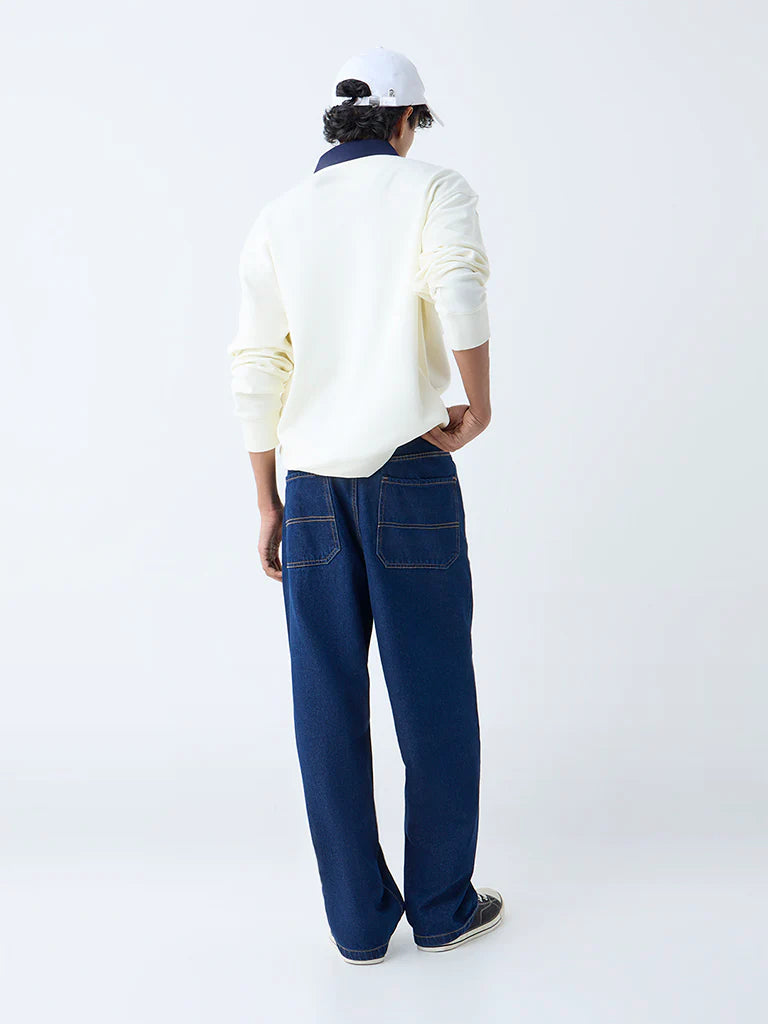 Dark Blue Loose Fit Mid Rise Jeans for Men with Comfortable and Relaxed Style