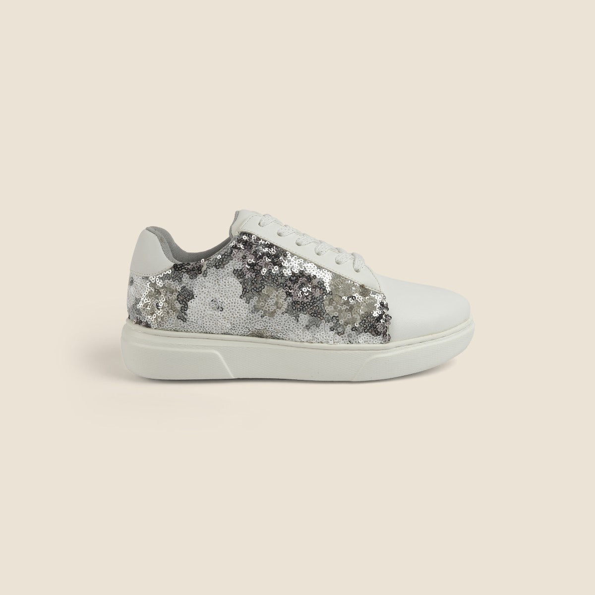 Stylish Women Silver Casual Shoes with Breathable Upper and Cushioned Sole