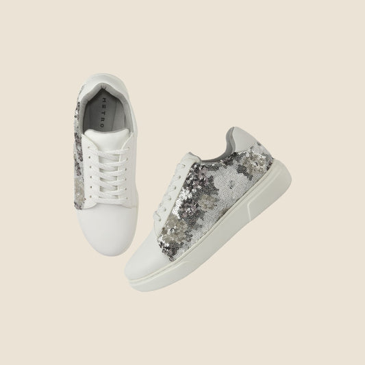 Stylish Women Silver Casual Shoes with Breathable Upper and Cushioned Sole