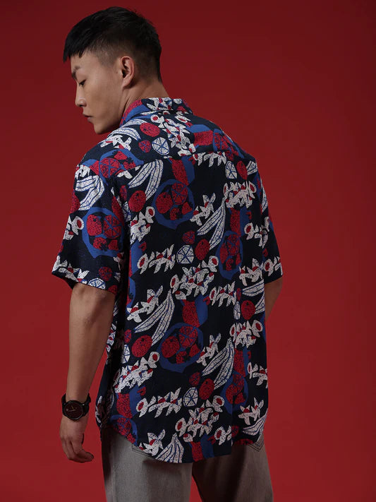 Tropical Bliss Viscose Shirt with Bold Botanical Print and Soft Lightweight Fabric