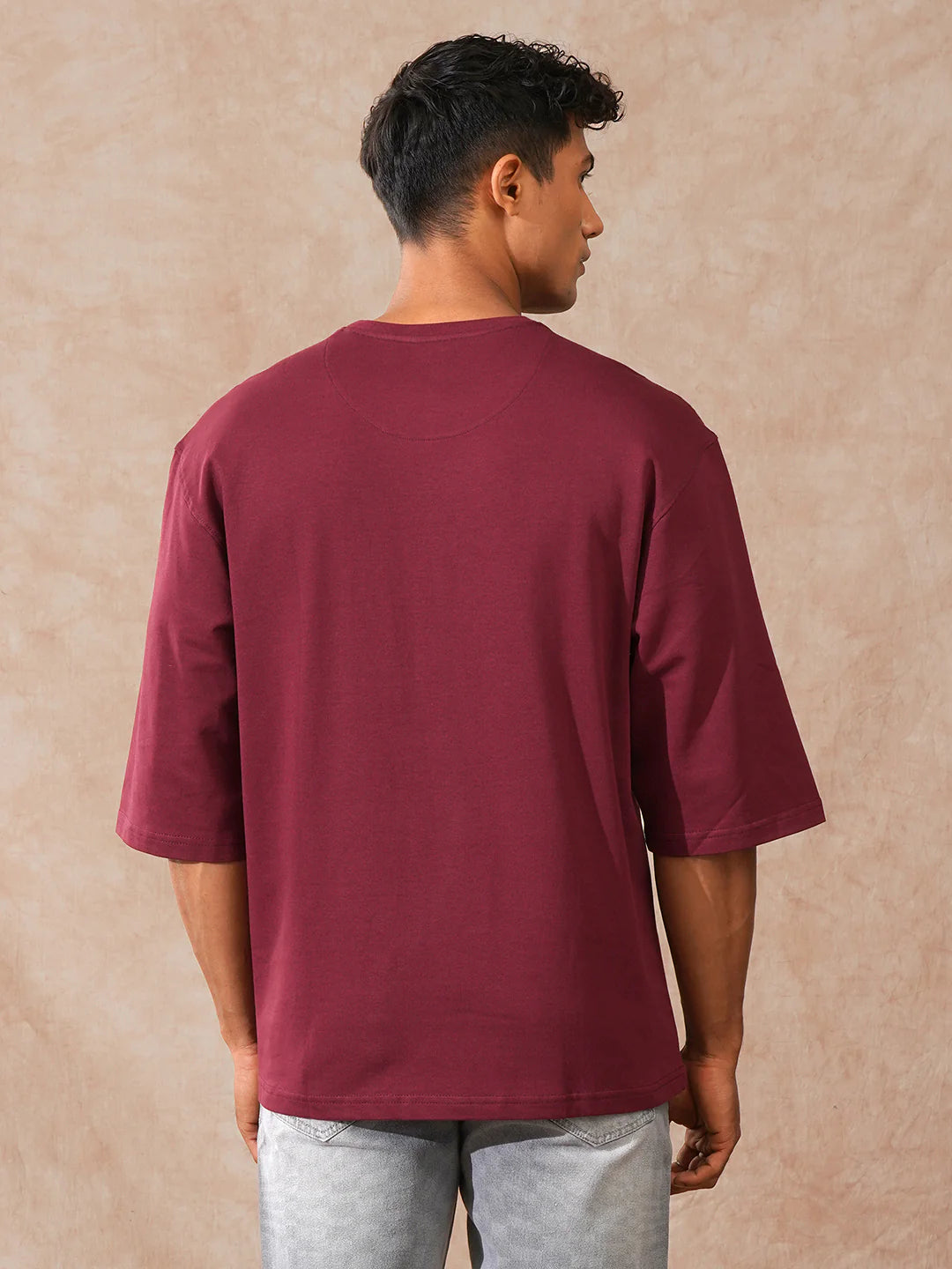 Solid Maroon 3/4th Sleeve T-Shirt for Women – Stylish Round Neck Casual Top for Everyday Wear and Layering