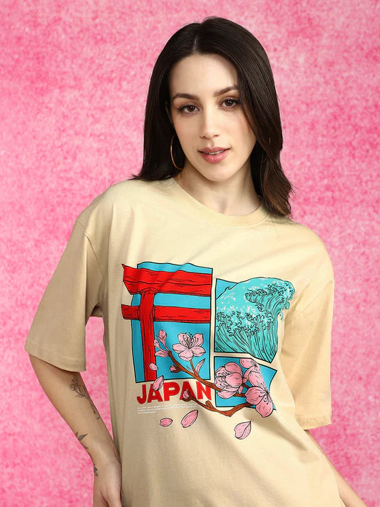 Soft Cotton Oversized T-Shirt with Stylish Graphic Design for Women