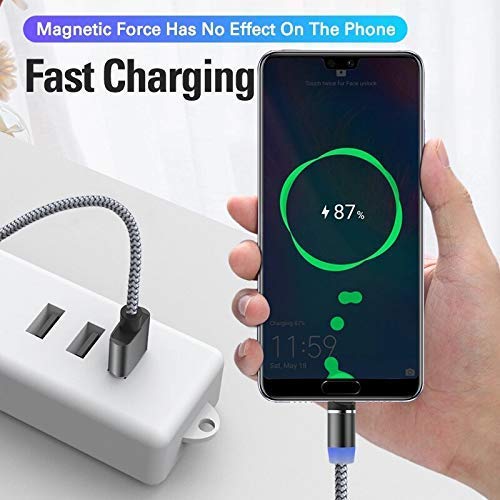 Fast Charging Magnetic Cable 3-in-1 with 360° Swivel Head Status Light Compatible with Type-C Micro USB and Lightning