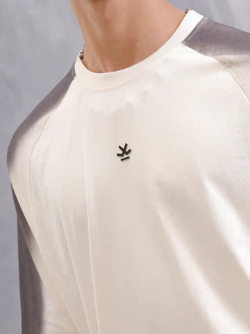 Oversized Beige Pure Cotton T-Shirt for Men with Placement Wash Detail – Modern Streetwear Inspired Casual Graphic Top