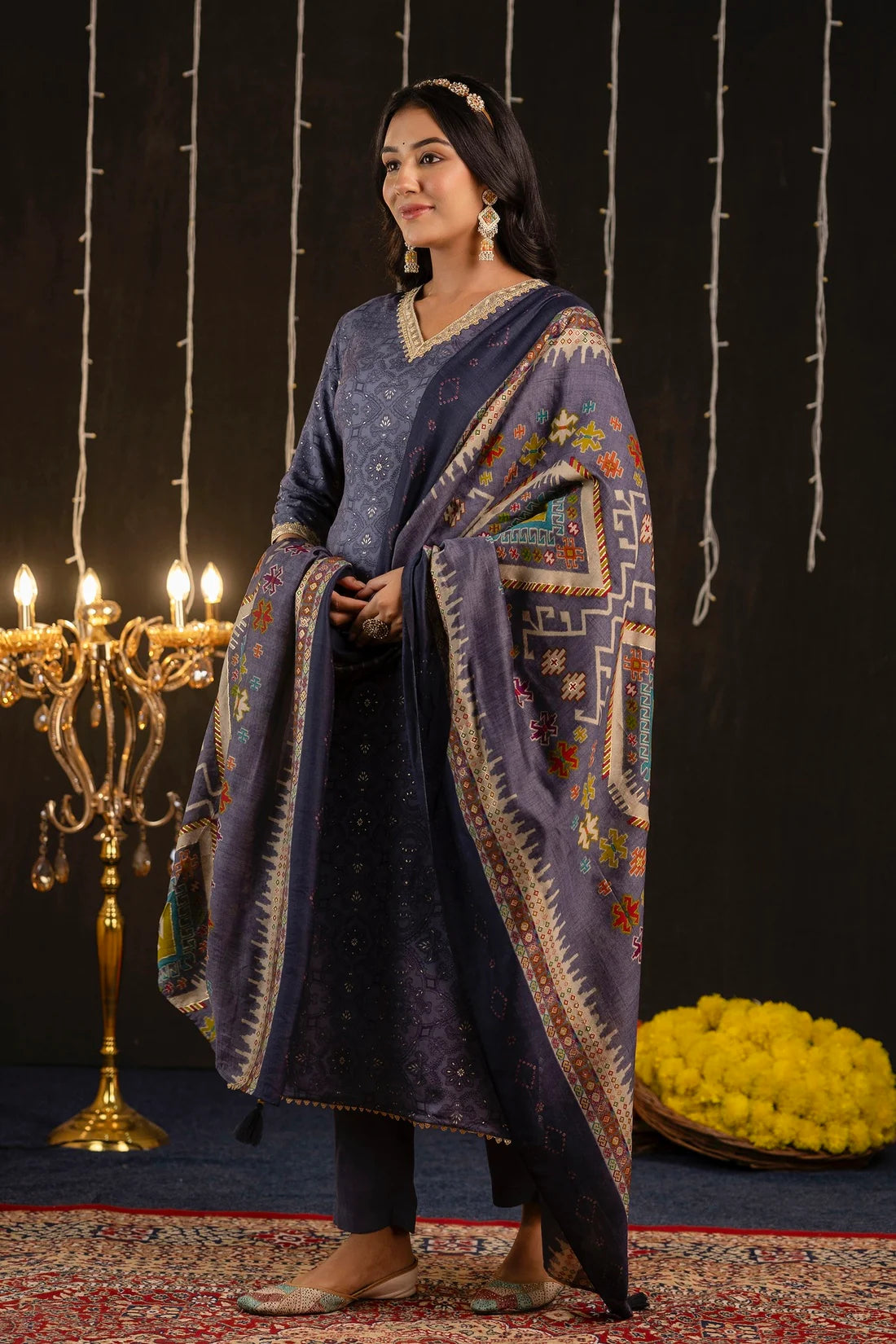 Women Blue Festive Silk Kurta Set with Dupatta for Special Occasions