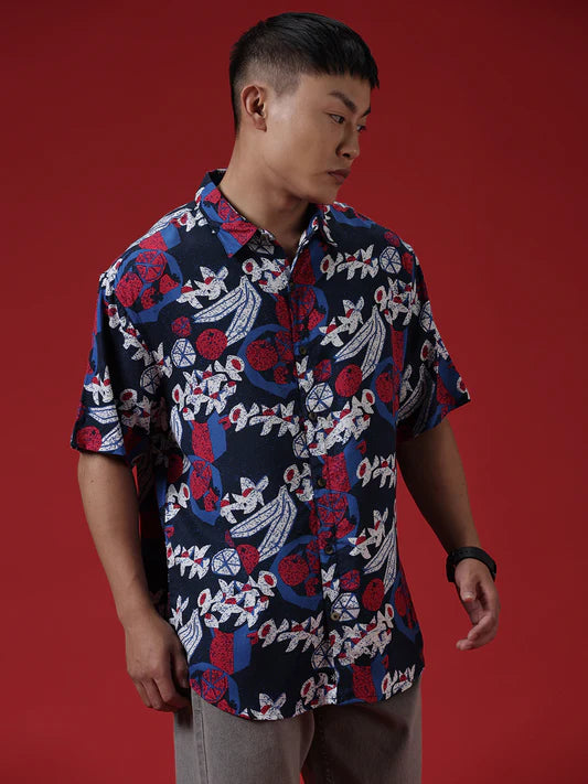 Tropical Bliss Viscose Shirt with Bold Botanical Print and Soft Lightweight Fabric