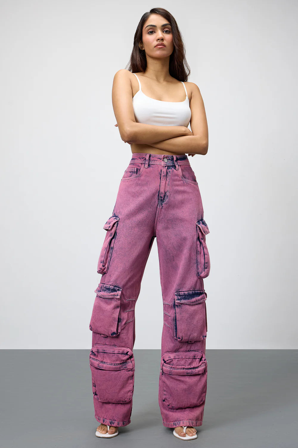 Edgy Blush Womens Baggy Straight Cargo Jeans Durable Utility Denim for Trendy Outfits