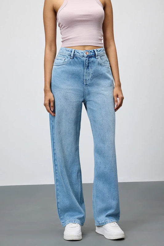 Women's Periwinkle Blue Straight Jeans Classic Everyday Denim with Comfortable Fit and Soft Wash