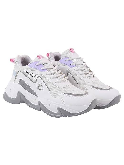 Fashionable Women Lace Up Sneaker Shoes with Breathable Fabric and Supportive Fit
