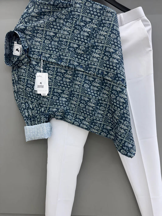 Casual Printed Shirt and Pant Combo for Men with Comfortable Loose Fit