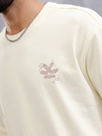 Oversized Yellow Crew Neck T-Shirt with Unique Frayed Yarn Effect Back Print – Modern Streetwear Casual Wear for Men