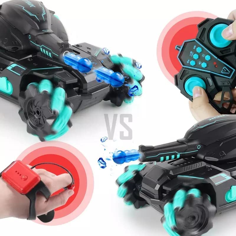 RC Battle Car with Gesture Control 360° Rotating Turret Water Bullet Shooting 4WD High-Speed Drift and Rechargeable Battery
