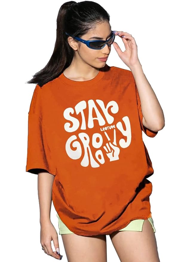Cotton-Blend Women’s Oversized Half Sleeve T-Shirt Round Neck Comfortable Casual Wear