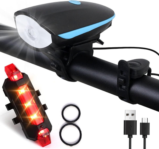 Gadget Deals Universal Bicycle Front and Rear LED Light with Built-In Horn and Rechargeable Battery