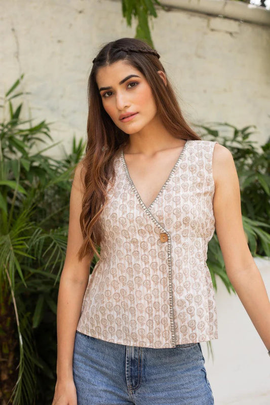 Stylish Casual Cotton Top for Women in Tan Color