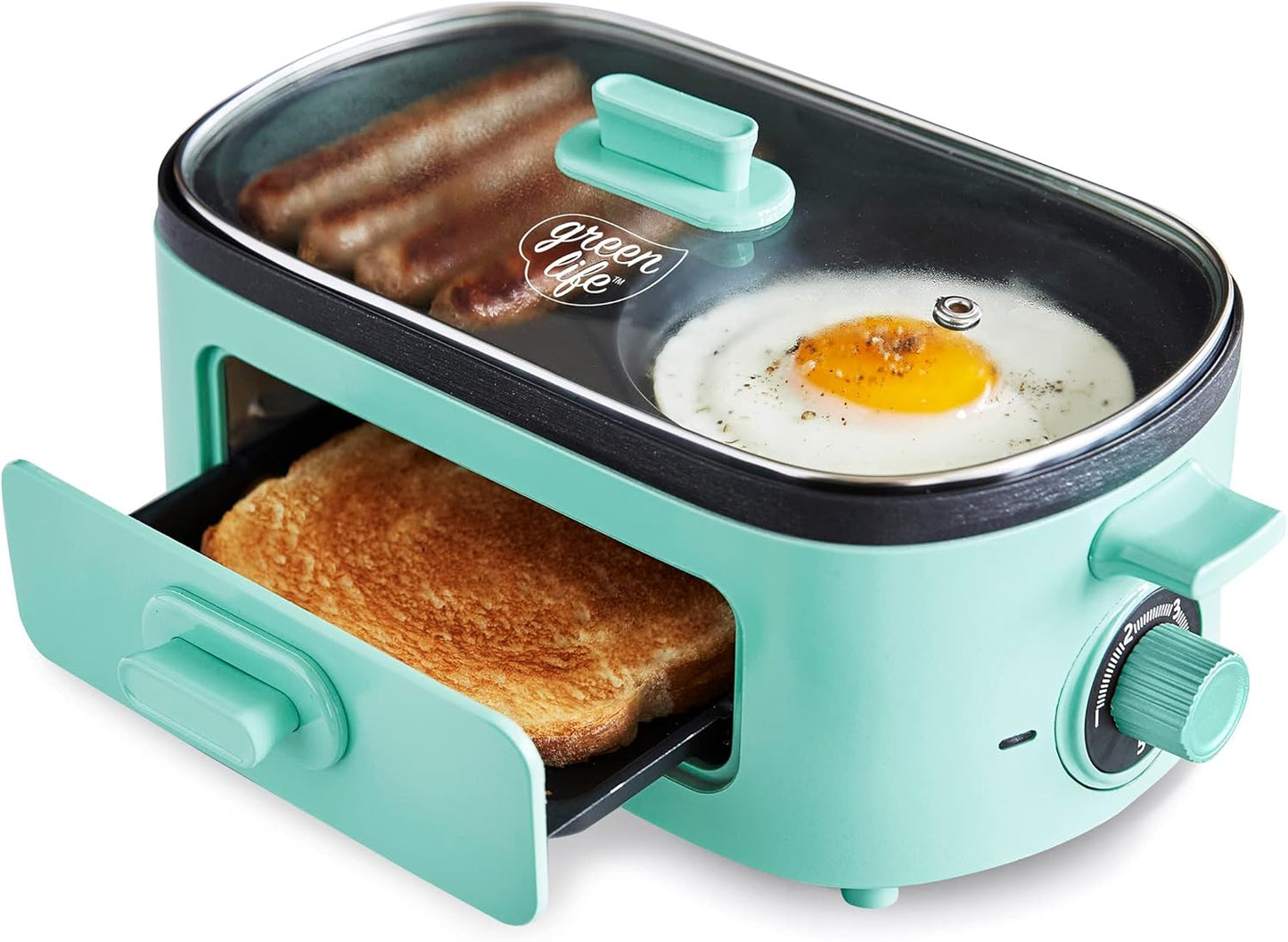 Dual Griddle Breakfast Maker Station Nonstick Ceramic for Eggs Meat Sausage Bacon Pancakes and Sandwiches