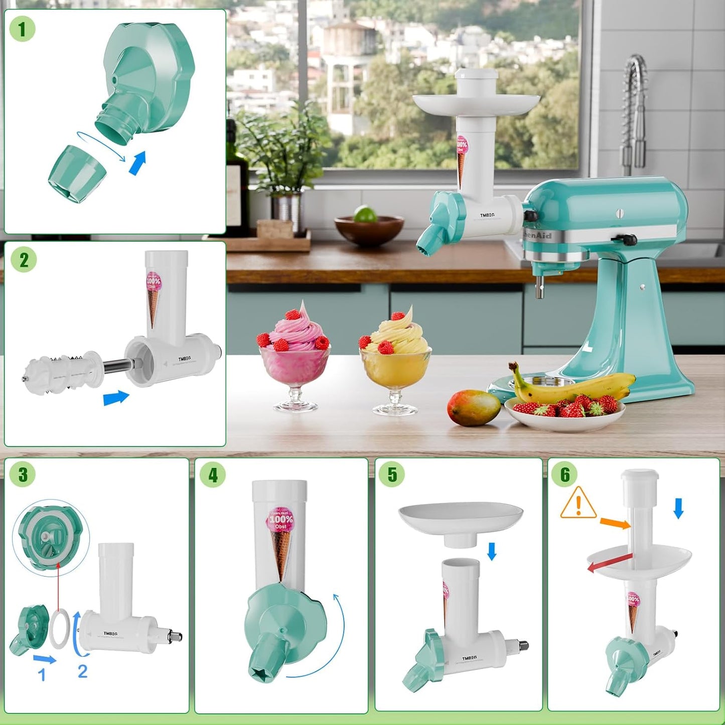 Ice Cream Maker Attachment for KitchenAid Stand Mixer Soft Serve Frozen Yogurt and Sorbet Machine Dishwasher Safe