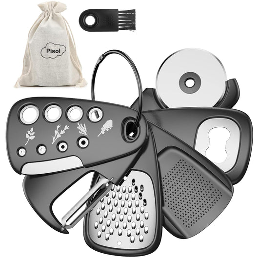 Complete 6 Piece Kitchen Gadget Set Cheese Grater Bottle Opener Peeler Pizza Cutter Garlic Ginger Grinder Herb Stripper Gift