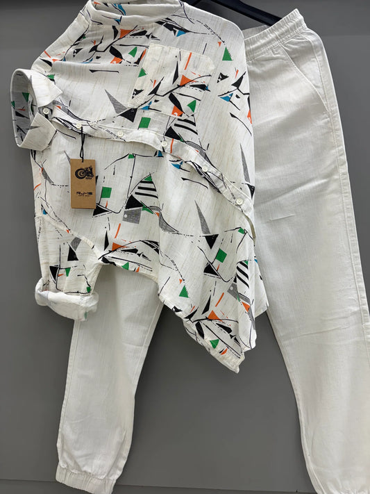 Designer Printed Shirt with Relaxed Fit Pant for Stylish Daily Wear
