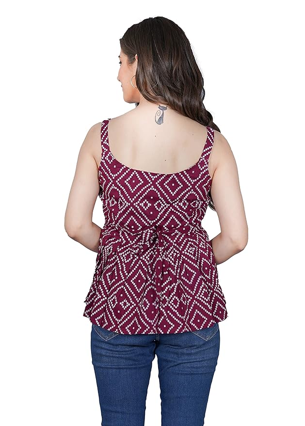 Women’s Summer Sleeveless Printed Peplum Top for Daily Outings