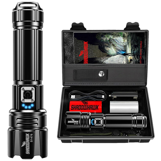 High Power LED Torch 20000 Lumens Rechargeable Flashlight with USB Charging Tactical Waterproof Handheld Light