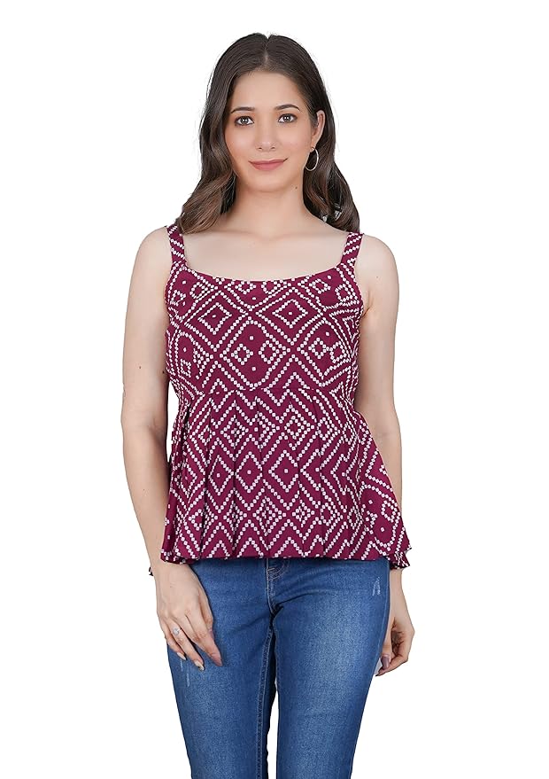 Women’s Summer Sleeveless Printed Peplum Top for Daily Outings