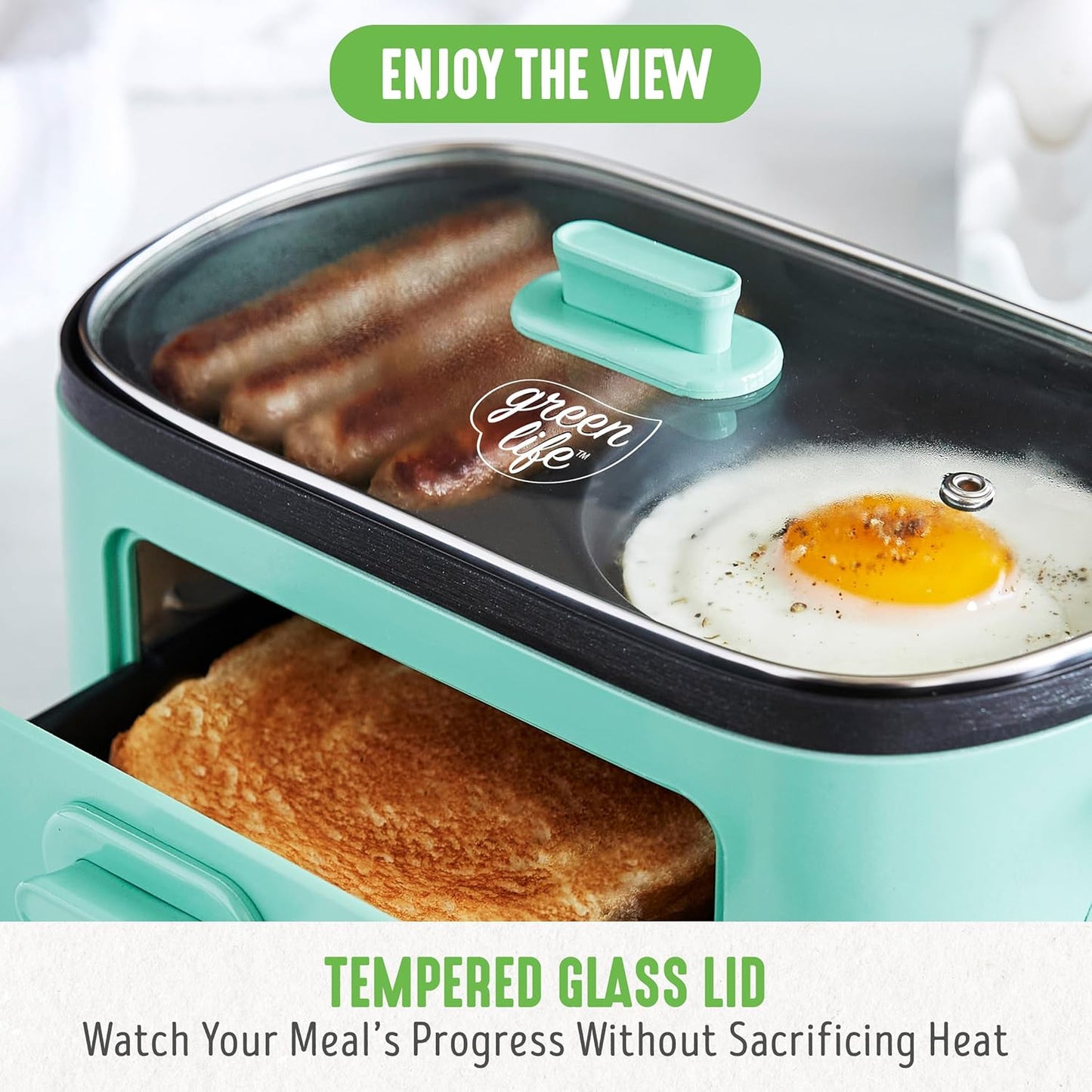Dual Griddle Breakfast Maker Station Nonstick Ceramic for Eggs Meat Sausage Bacon Pancakes and Sandwiches