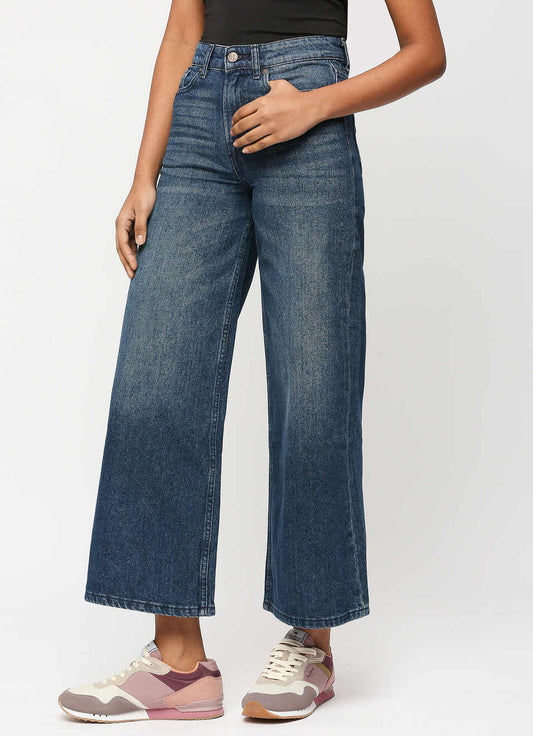 Streetwear Style Hailey Blue Wide Leg Jeans with High Waist Design