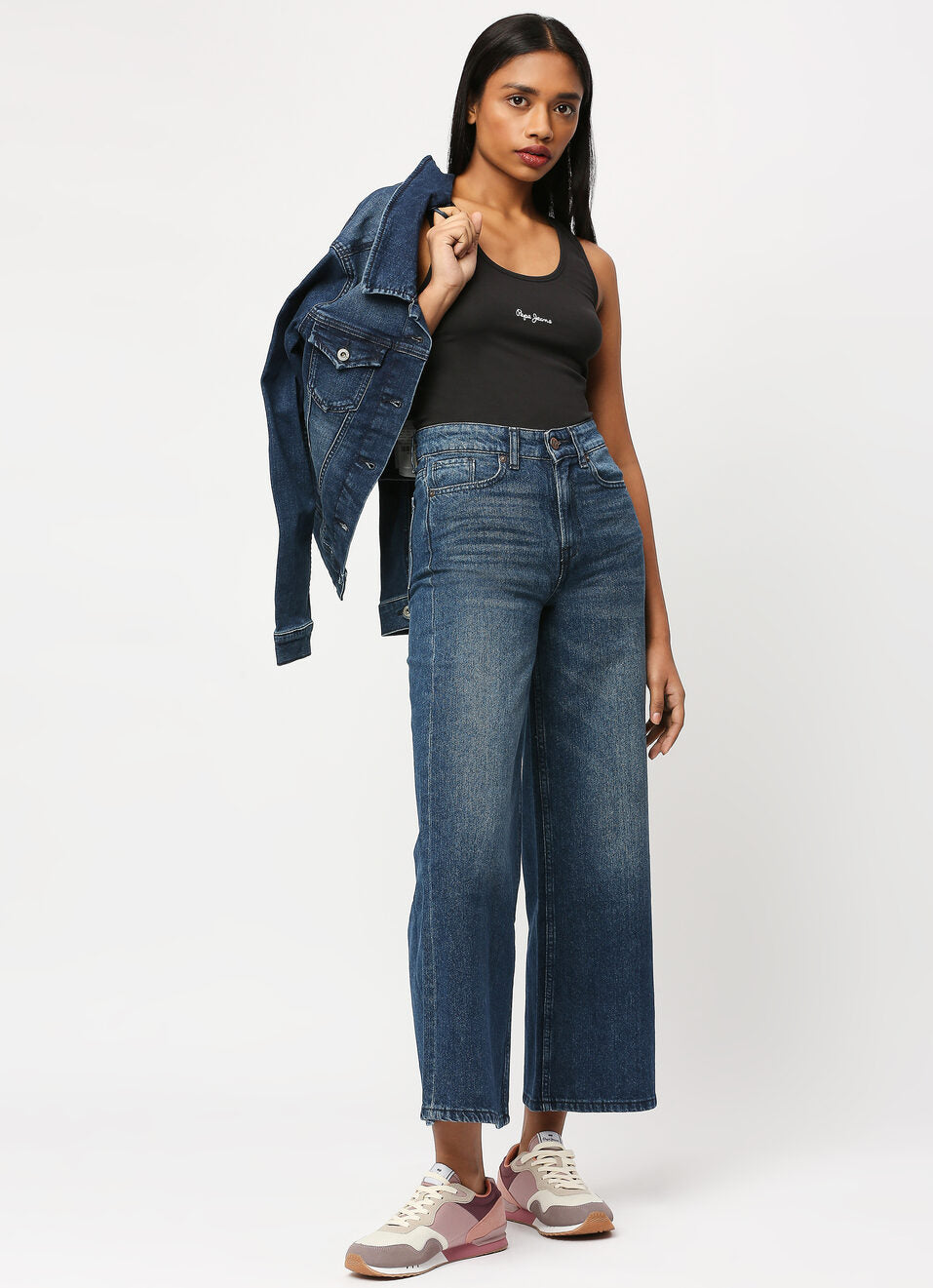 Streetwear Style Hailey Blue Wide Leg Jeans with High Waist Design