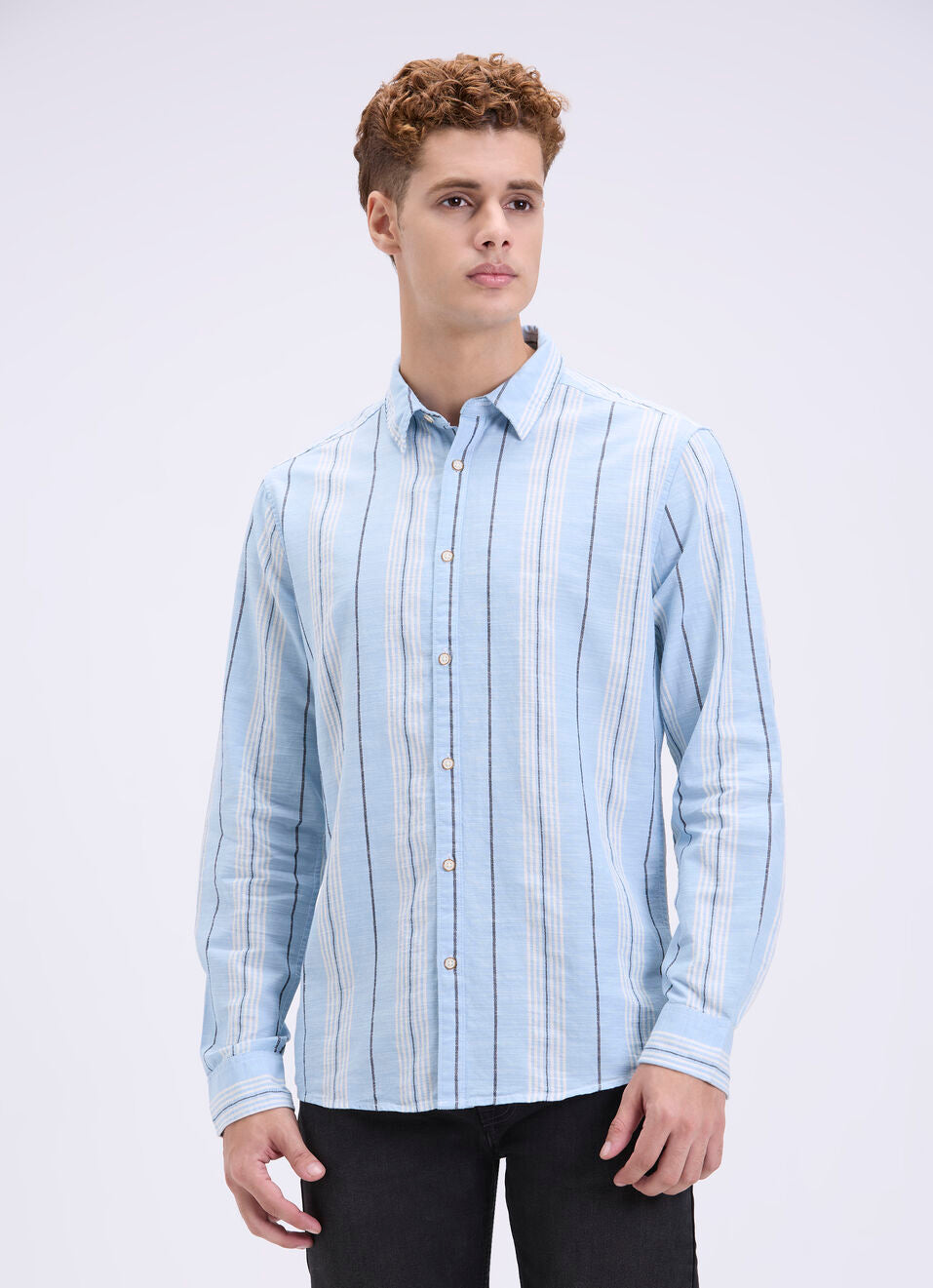 Men’s Blue Striped Shirt with Full Sleeves for Office and Daily Wear