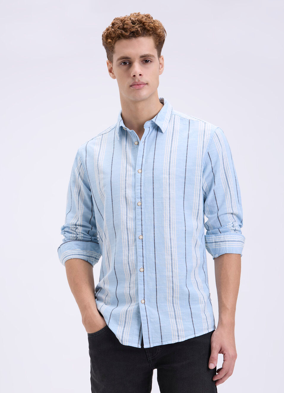 Men’s Blue Striped Shirt with Full Sleeves for Office and Daily Wear