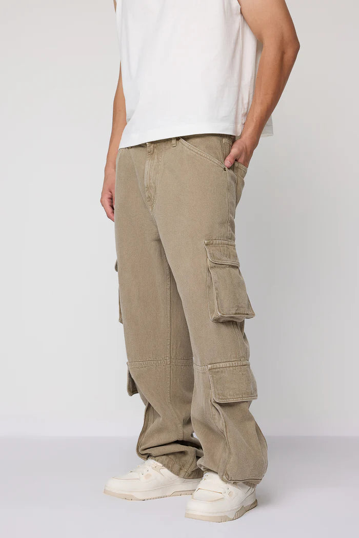 Khaki Baggy Fit Cargo Jeans for Men Designed for Comfort and Everyday Wear