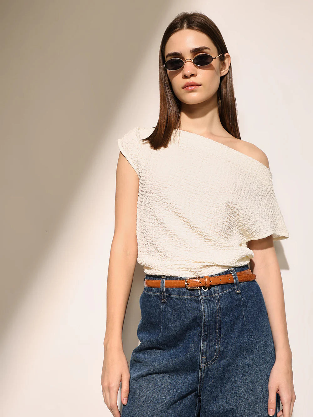 Stylish White Top with Draped Front for Casual and Office Wear