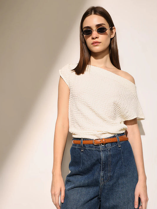 Stylish White Top with Draped Front for Casual and Office Wear