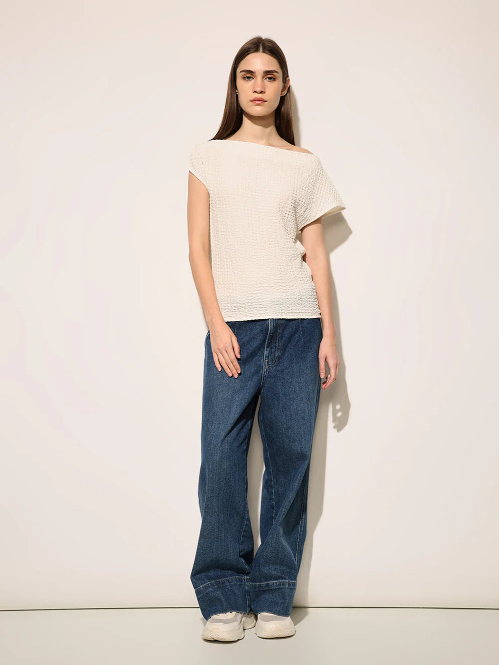 Stylish White Top with Draped Front for Casual and Office Wear