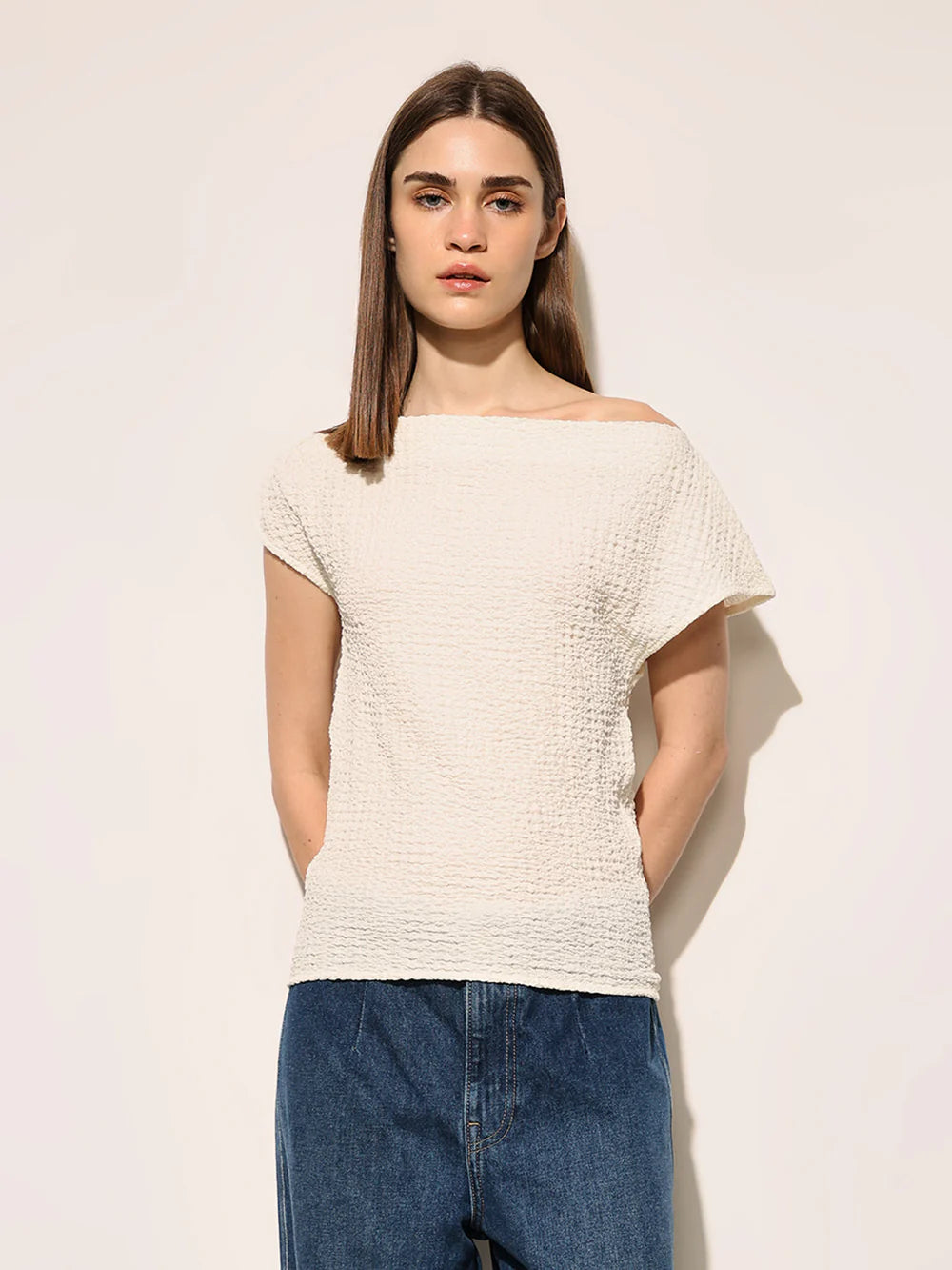 Stylish White Top with Draped Front for Casual and Office Wear