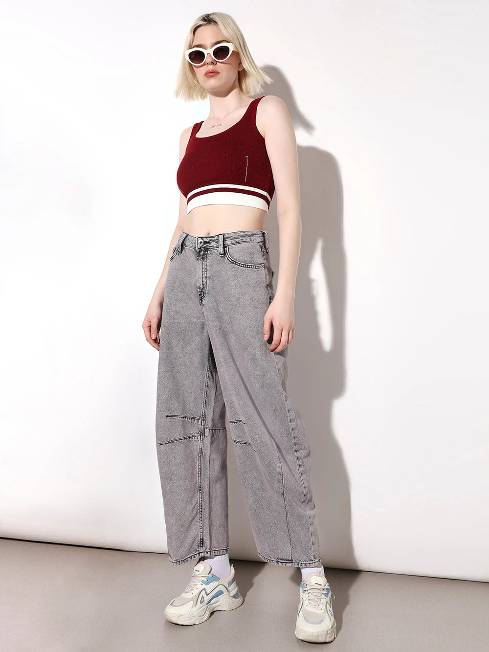 Comfortable Women’s Slouchy Fit High-Rise Denim Pants in Grey