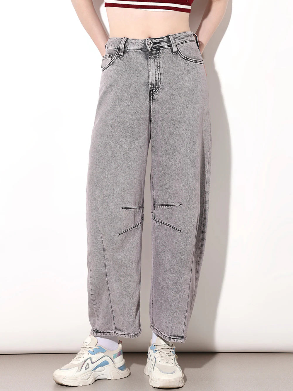 Comfortable Women’s Slouchy Fit High-Rise Denim Pants in Grey