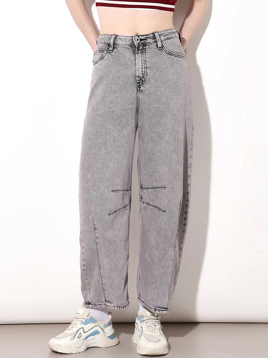 Comfortable Women’s Slouchy Fit High-Rise Denim Pants in Grey
