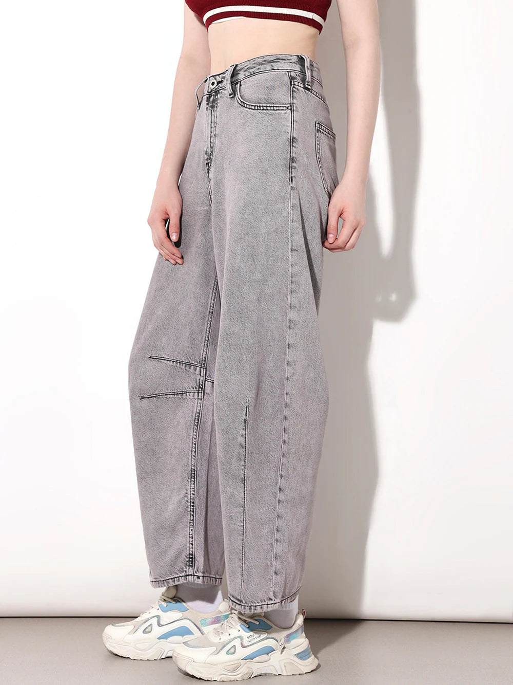 Comfortable Women’s Slouchy Fit High-Rise Denim Pants in Grey