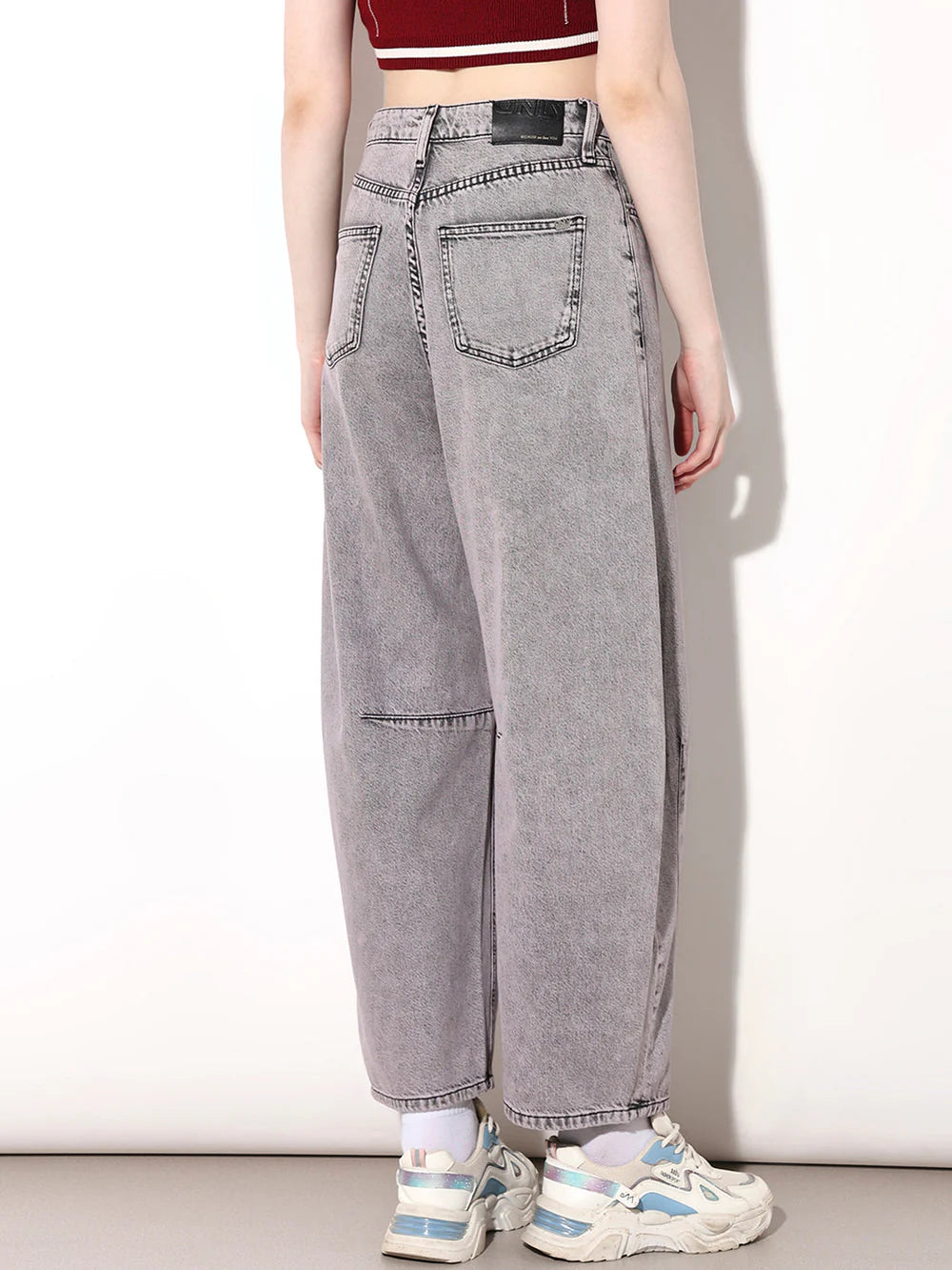 Comfortable Women’s Slouchy Fit High-Rise Denim Pants in Grey