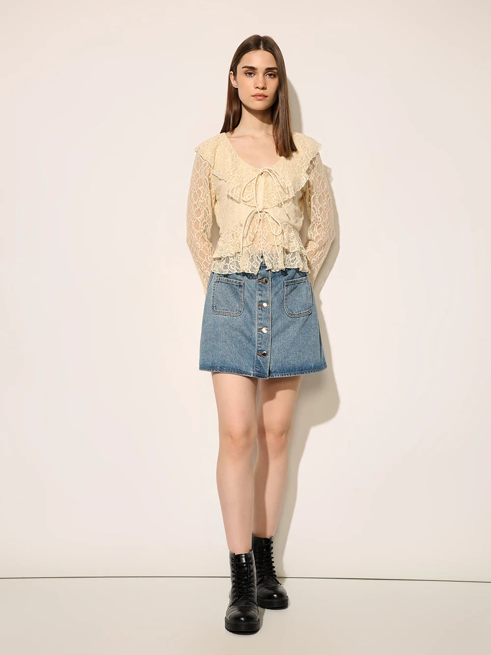 Feminine Beige Top with Delicate Lace Design for Women