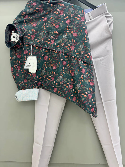 Casual Printed Shirt and Straight Fit Pant Set for Weekend or Festive Gatherings
