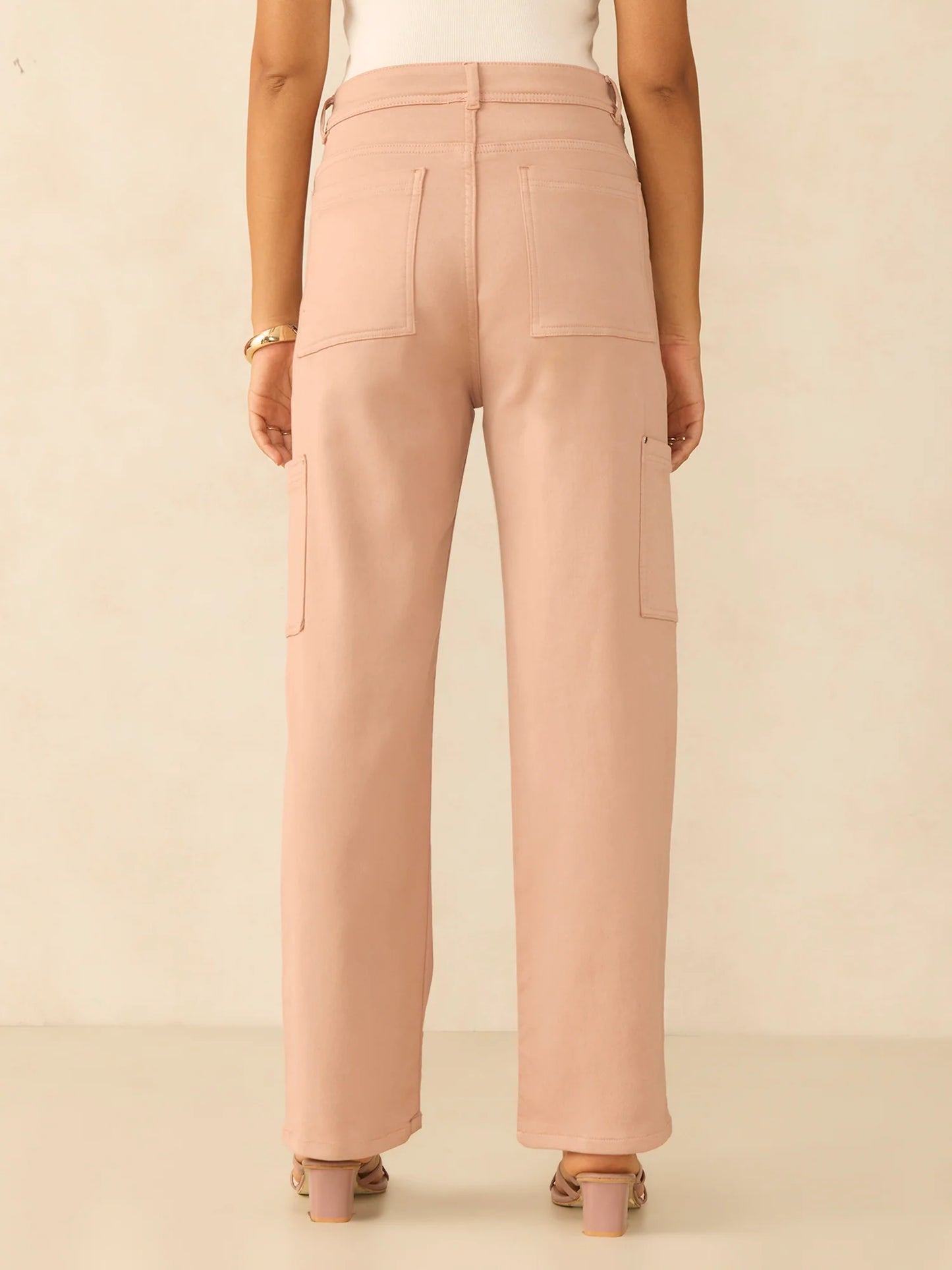 Lightweight Pink Cargo Style Denim Jeans with Straight Fit for Women