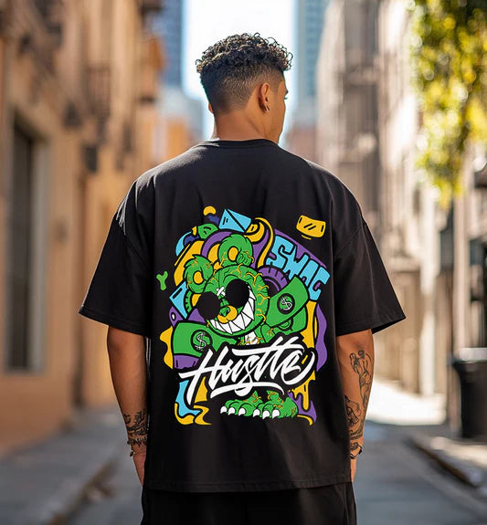 Lightweight Black Oversized T-Shirt for Men with Statement Back Print