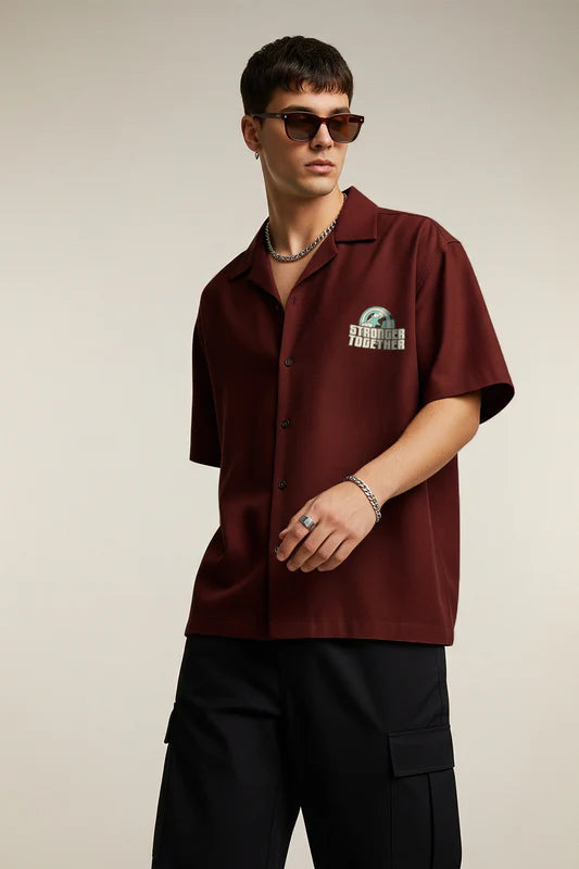 Light Mahogany Brown Oversized Graphic Print Loose Fit Shirt
